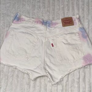 Levi's 501 White Denim Shorts with Pastel Tie-Dye Accents | Size 30
